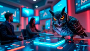 the owl sits on the processor and watches