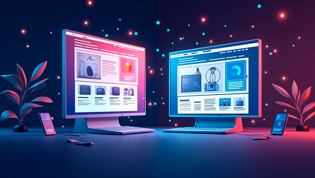 online stores and products are shown on computer monitors online stores and products are shown on computer monitors