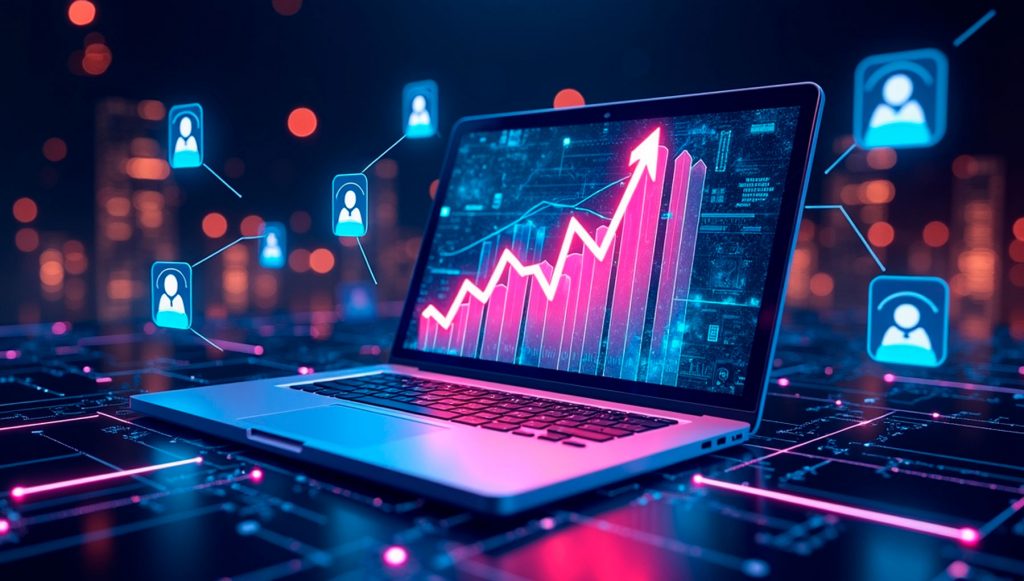 there's a laptop with charts on the table