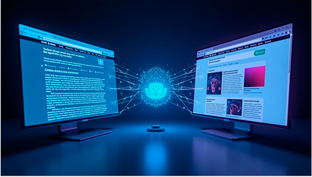 two monitors displaying web pages two monitors displaying web pages